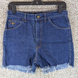 Cowden Bull Shorts Denim‎ Cut Off Frayed Hem High Waist Western Blue Size 4